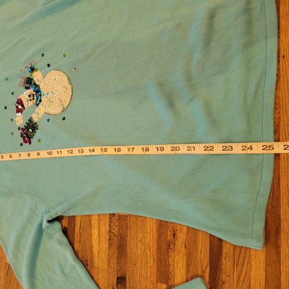 Empress Aqua Sequin Snowman Holiday Crew Neck Sweater - Picture 5 of 9